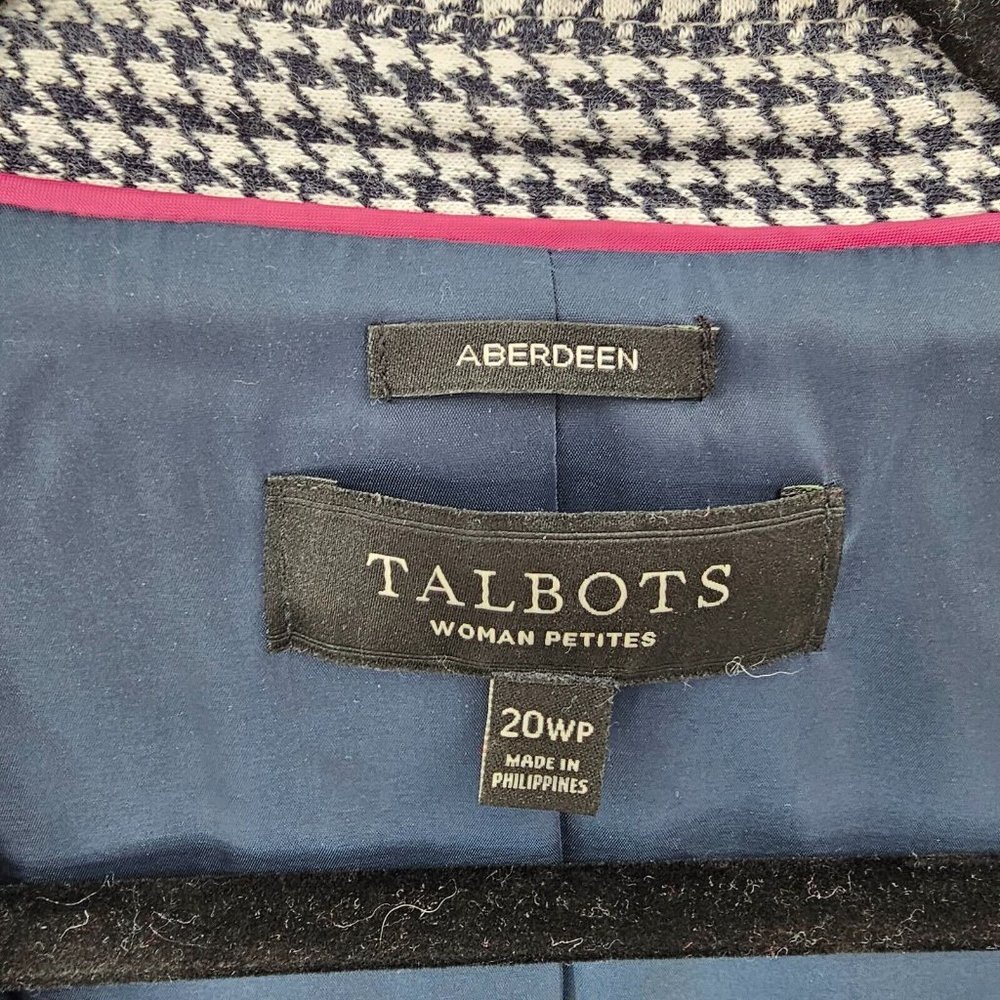 Talbots Houndstooth Blazer Jacket Women's 20W Petites Aberdeen Navy Blue Work - Picture 10 of 12